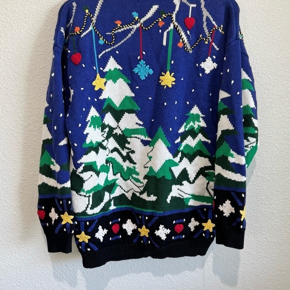 VTG 90s Jack B Quick Womens L All Over Christmas Print Sweater Knit Tree Snow - Picture 5 of 7